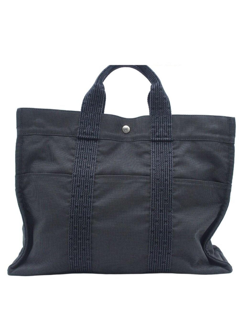 Hermes Her Line MM Gray Silver Nylon Canvas Tote Bag